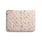 Chanel Coral/White Cotton Tweed Classic Pouch