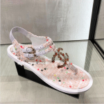 Chanel Coral/White Tweed Thong Sandals 2