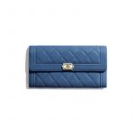Chanel Dark Blue Grained Calfskin Boy Chanel Long Flap Wallet
