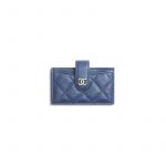 Chanel Dark Blue Iridescent Grained Calfskin Card Holder
