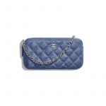 Chanel Dark Blue Iridescent Grained Calfskin Classic Clutch With Chain