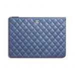 Chanel Dark Blue Iridescent Grained Lambskin Large Pouch