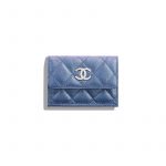 Chanel Dark Blue Iridescent Grained Lambskin Small Flap Wallet