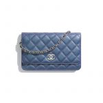 Chanel Dark Blue Iridescent Grained Lambskin Wallet On Chain