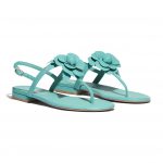 Chanel Green Floral Lambskin Sandals