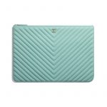 Chanel Green Grained Calfskin Classic Large Pouch