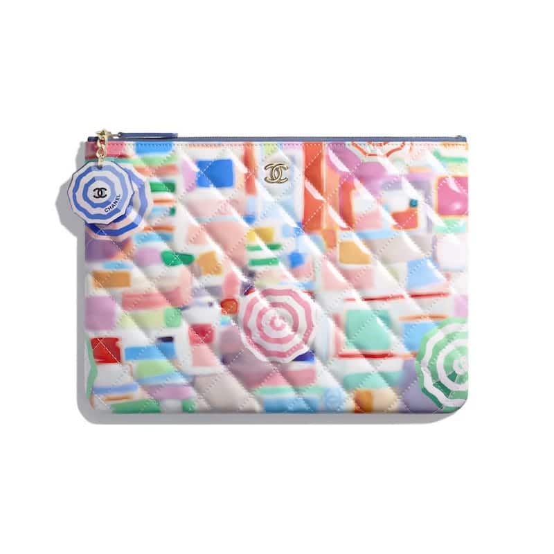 Chanel Multicolor Printed Patent Classic Pouch