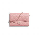 Chanel Pink Iridescent Grained Calfskin Classic Clutch With Chain