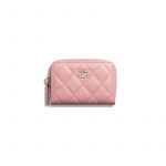 Chanel Pink Iridescent Grained Calfskin Classic Zipped Card Holder