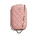 Chanel Pink Lambskin Classic Clutch With Chain
