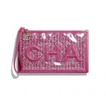 Chanel Pink Tweed/PVC/Lambskin Pouch Bag