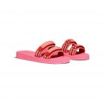 Chanel Pink/Red Fabric and Rubber Slides