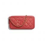 Chanel Red CC Filigree Small Clutch With Chain