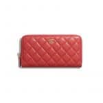 Chanel Red Lambskin Classic Long Zipped Wallet