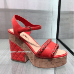 Chanel Red Lambskin Wedge Sandals