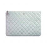 Chanel White Iridescent Crumpled Lambskin Classic Large Pouch