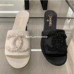 Chanel White and Black Pearl Sandals