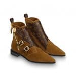 Louis Vuitton Cognac Brown and Monogram Canvas Jumble Ankle Flat Boot