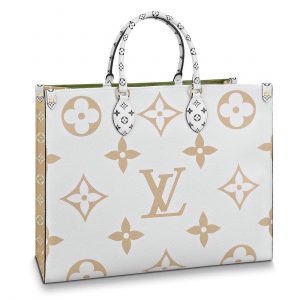 Louis Vuitton Khaki Green/White/Beige/Crème Beige Onthego Tote Bag 1