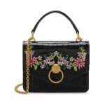 Mulberry Black Shiny Croc with Flower Crystals Small Harlow Satchel Bag