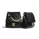 Chanel Black Lambskin with Imitation Pearls Side Packs Bag