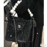 Chanel Black Tweed:Imitation Pearls Hobo Bag