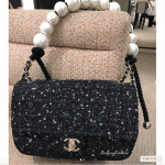 Chanel Navy:Green:Black & Ecru Tweed with Imitation Pearls Medium Flap Bag