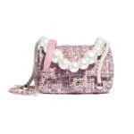 Chanel Pink:Beige:Orange & Ecru Tweed:Imitation Pearls Mini Flap Bag