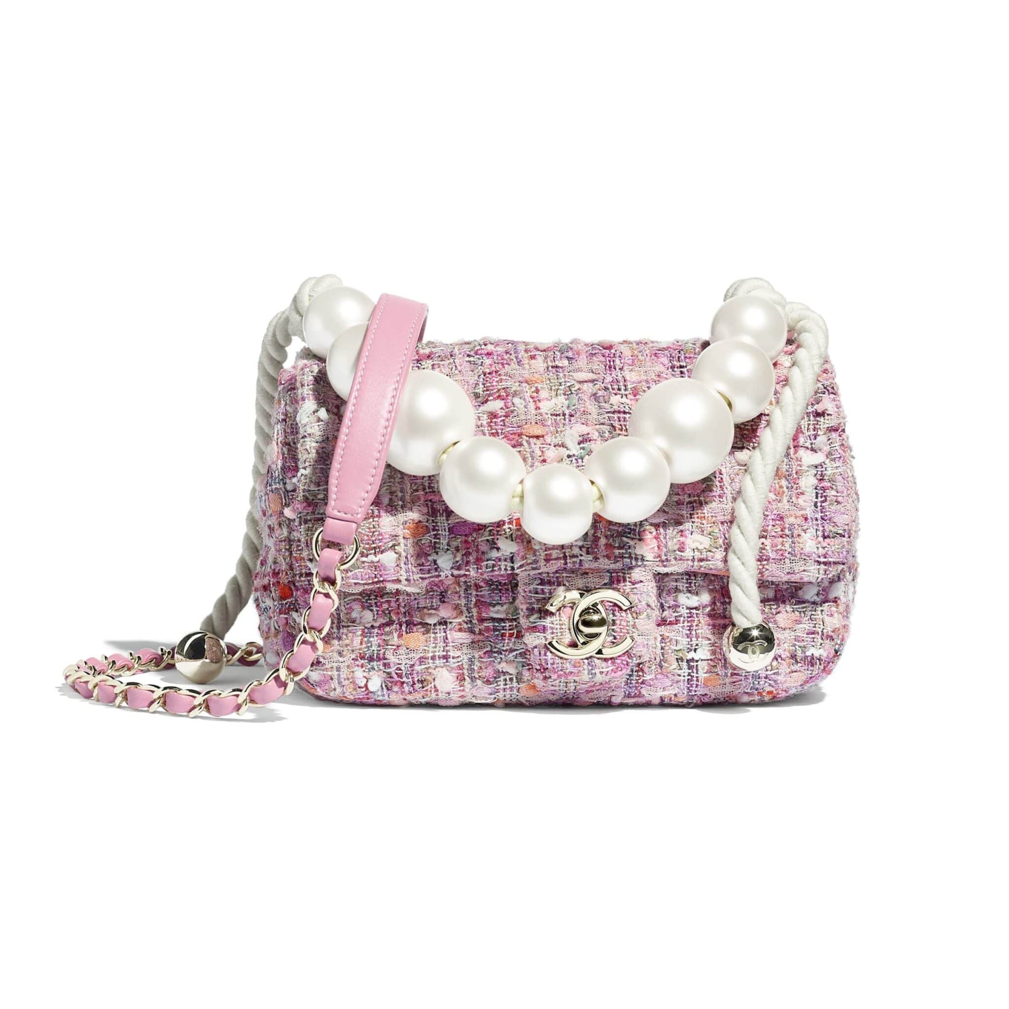 Chanel Pearl Logo Strap Flap Bag White