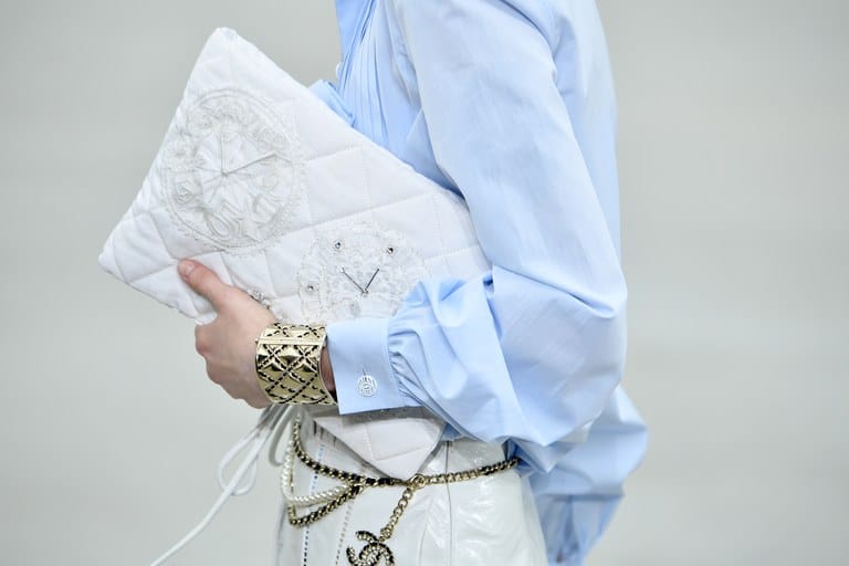 Chanel White Embroidered Pouch Bag