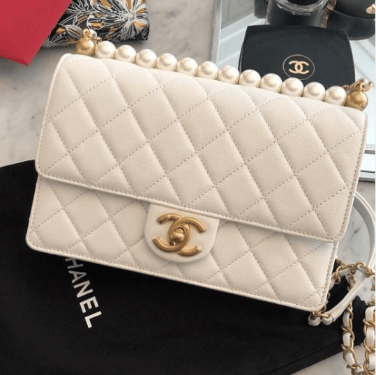 Chanel Pearl Logo Strap Flap Bag White – Tailored Styling