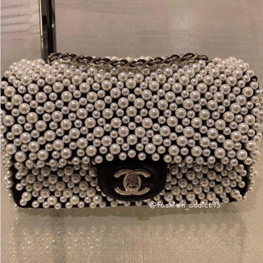Chanel White/Black Imitation Pearls:Lambskin Mini Flap Bag
