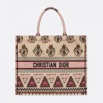 Dior Pink Geometric Embroidered Book Tote Bag