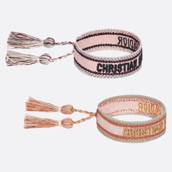 Dior Gold & Pink Cotton J'Adior Friendship Bracelet Set of 2 Dior