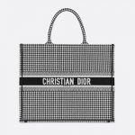 Dior White/Black Houndstooth Embroidered Book Tote Bag