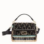 Fendi Black Beaded Jacquard Fabric Baguette Bag