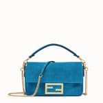 Fendi Blue Suede Mini Baguette Bag