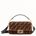 Fendi Brown FF Sheepskin Large Baguette Bag