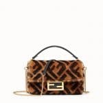 Fendi Brown FF Sheepskin Mini Baguette Bag