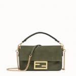 Fendi Green Suede Mini Baguette Bag