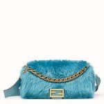 Fendi Light Blue Sheepskin Large Baguette Bag