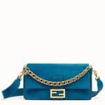 Fendi Light Blue Suede Large Baguette Bag