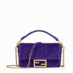 Fendi Purple Velvet FF Embossed Mini Baguette Bag