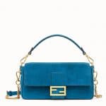 Fendi Teal Blue Suede Baguette Bag