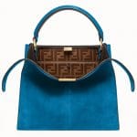 Fendi Teal Blue Suede Peekaboo X-Lite Regular Bag