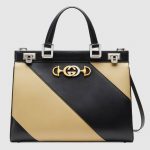 Gucci Beige/Black Diagonal Stripe Zumi Medium Top Handle Bag