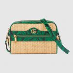 Gucci Beige/Green Straw Ophidia Mini Bag