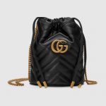 Gucci Black Leather GG Marmont Mini Bucket Bag