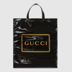 Gucci Black Logo Print Medium Tote Bag