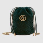 Gucci Dark Green Velvet GG Marmont Mini Bucket Bag